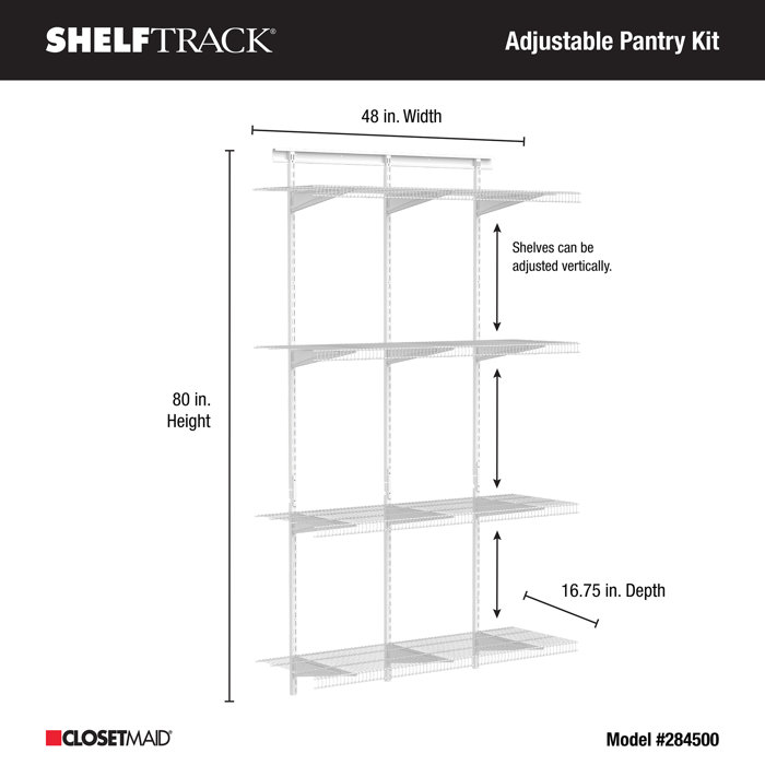 ClosetMaid ShelfTrack 80" H x 48" W x 16.75" D Pantry Shelving Unit